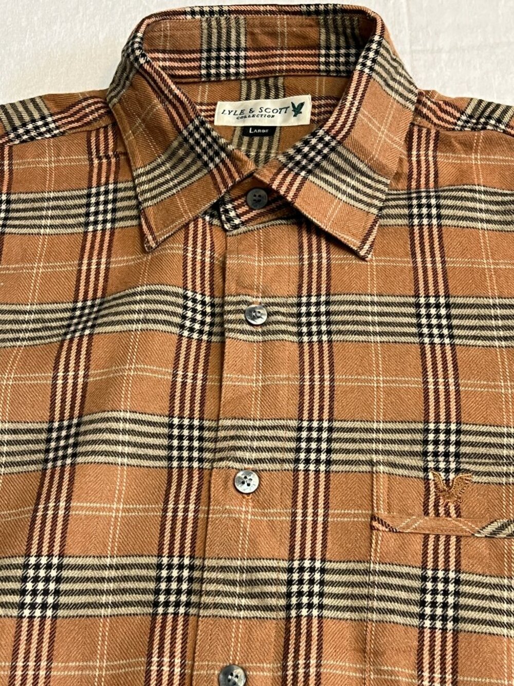 Lyle & Scott Plaid Shirt Mens Large Brown Check Button Down Casual Wool Blend